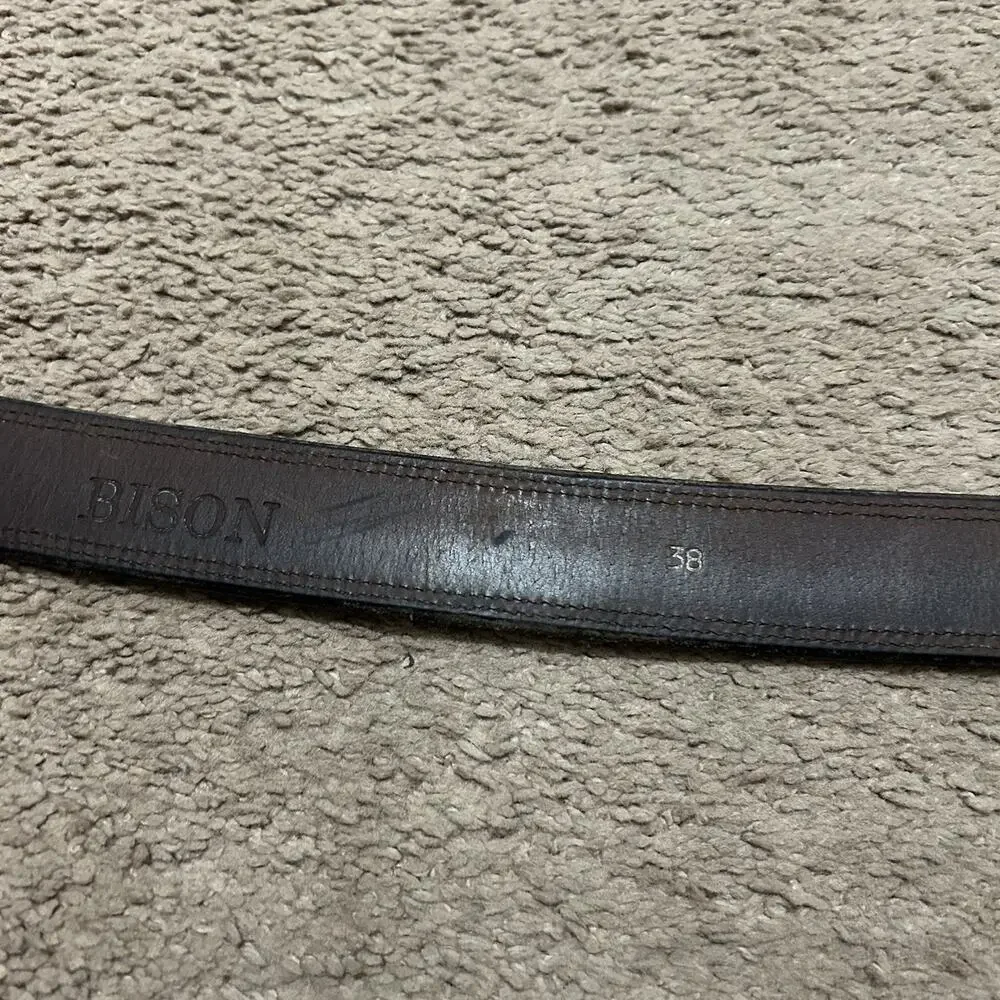 Hanks Belts Mens Size 38 Bison Leather Belt Brown Made in USA